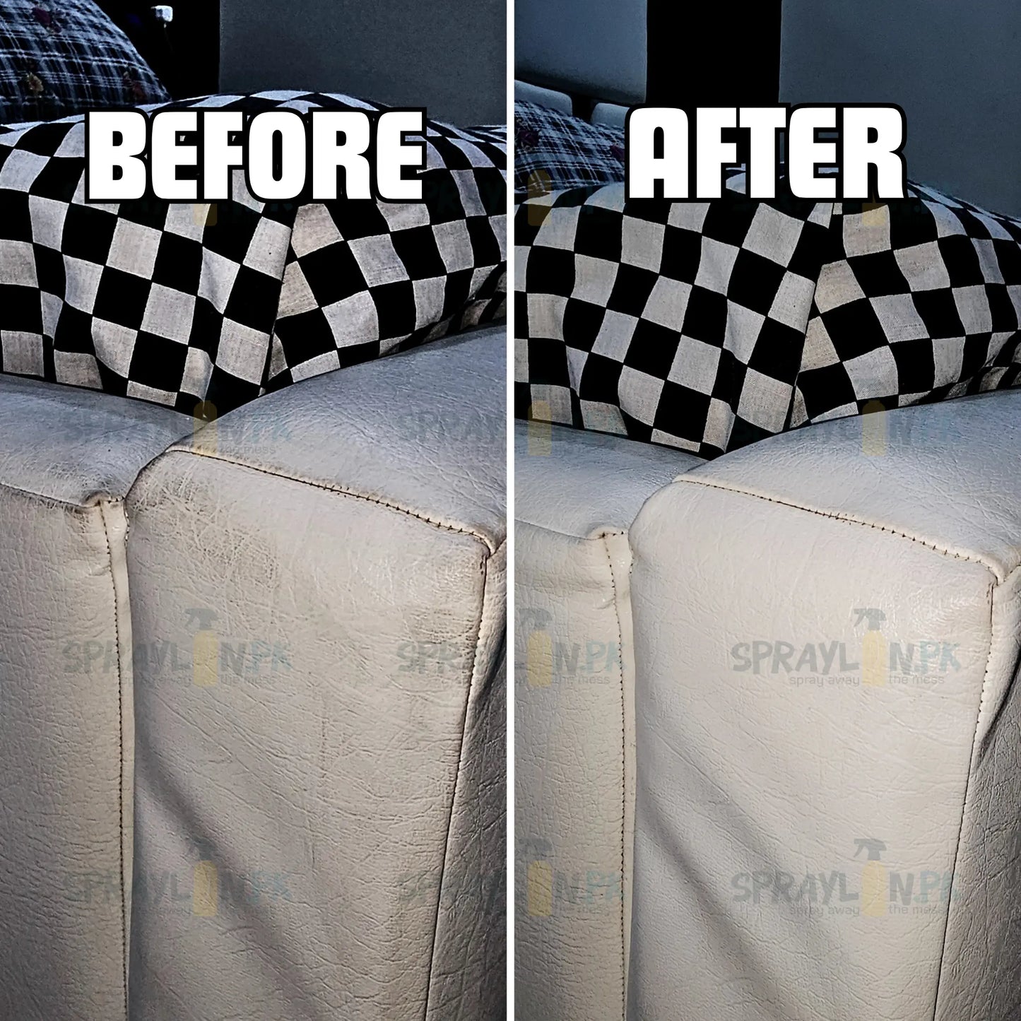 Before and after results of FabricFresh eco-friendly fabric stain remover. Stubborn stains removed effectively without damaging fabric.