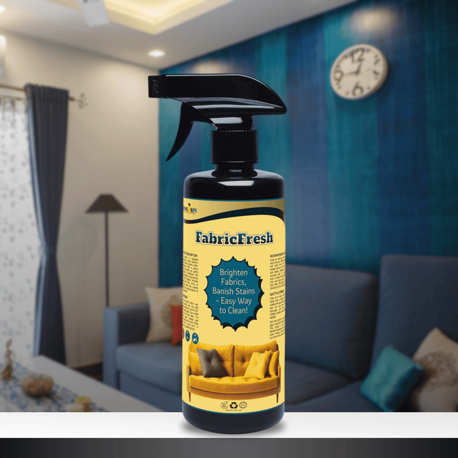 FabricFresh eco-friendly stain remover for sofas, carpets, curtains, and rugs. Non-toxic formula for safe and effective cleaning of stubborn stains on all fabric surfaces