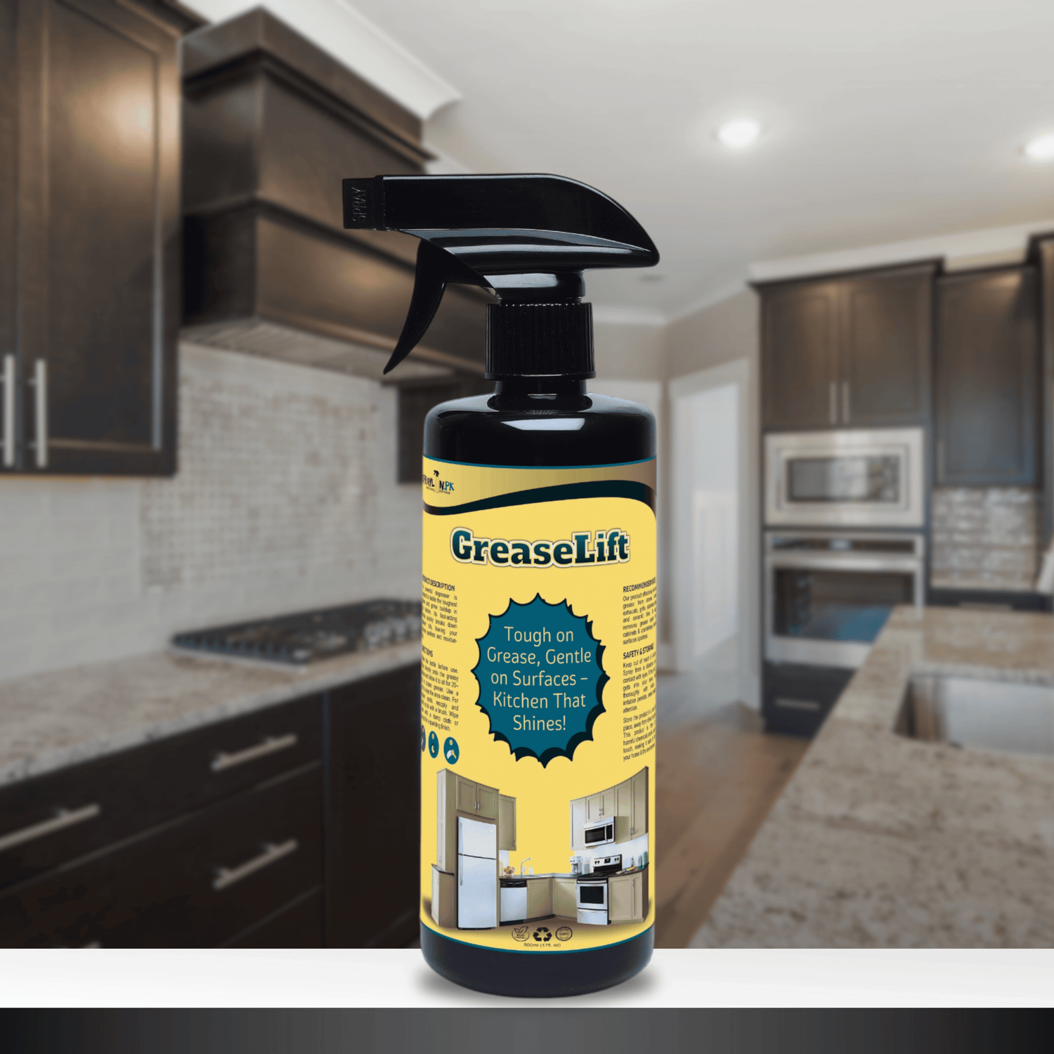 GreaseLift eco-friendly kitchen cleaner. Effectively removes grease and grime from stoves, grills, and other kitchen surfaces.