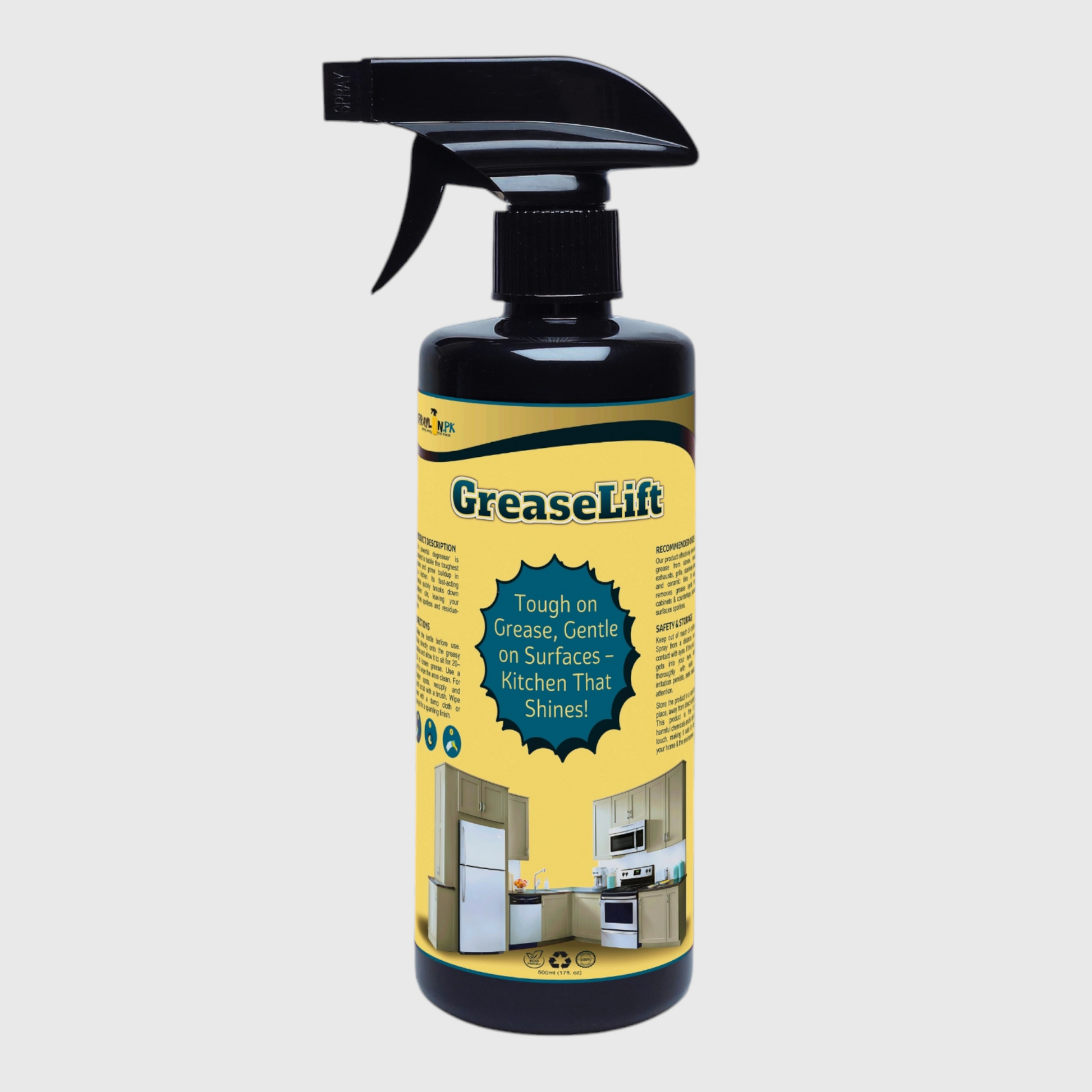 GreaseLift eco-friendly kitchen cleaner. Effectively removes grease and grime from stoves, grills, and other kitchen surfaces