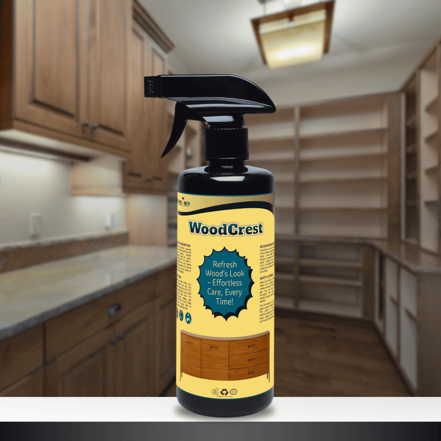 WoodCrest eco-friendly wood cleaner and wood stain remover. Revitalize and enhance the natural beauty of wooden surfaces with this safe, residue-free formula.