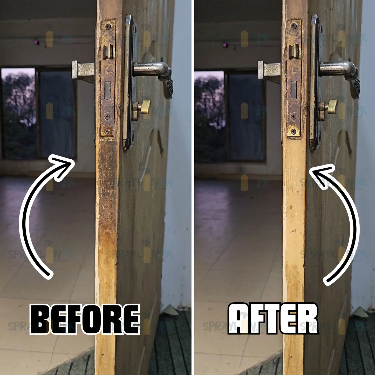 Before and After results of WoodCrest wood cleaner. Revitalized wooden drawer surface with enhanced natural look and dirt removed effectively.
